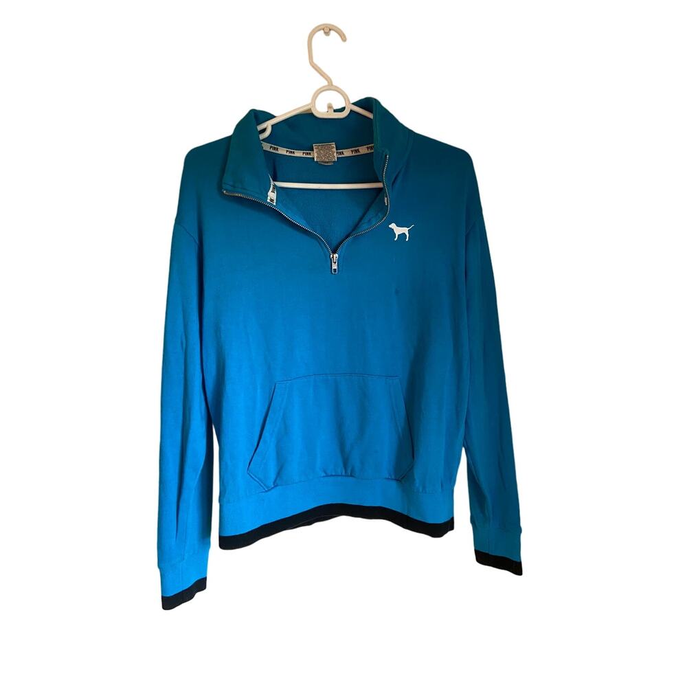 Victoria's Secret Pink Blue Quarter Zip Long Sleeve Sleeve Jacket